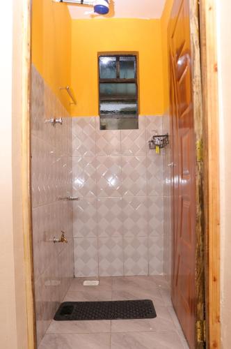 a shower with a glass door in a bathroom at Gee Homes and Stays in Nyahururu