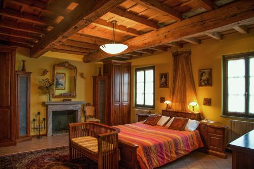 a bedroom with a bed and a fireplace at Mulino di Prada in Lodi