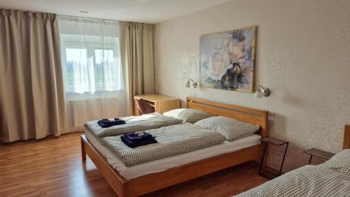 a bedroom with two beds and a window at MaMa Apartment in Seredʼ