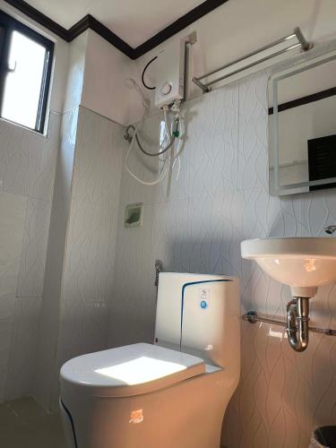 a bathroom with a toilet and a sink at Banaue Greenfields Inn and Restaurant in Banaue