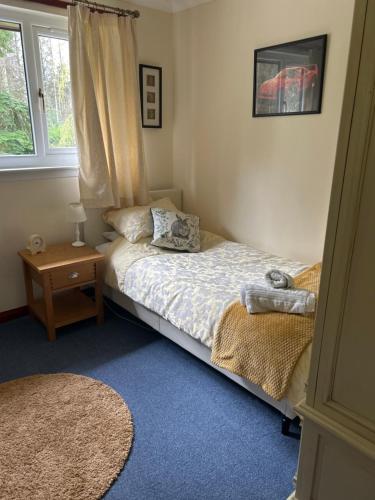 a bedroom with a twin bed and a window at Craigie dhu, guest house in Colliston