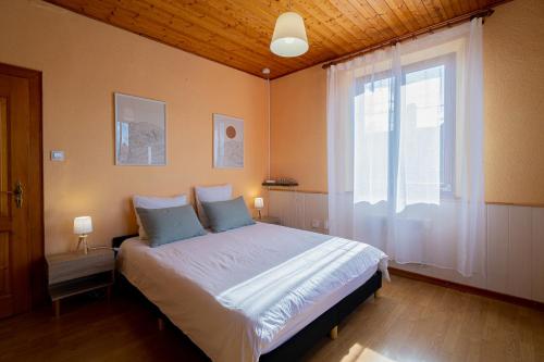 a bedroom with a large bed and a window at Le Cocon Alsacien Parking privé Espace repas BBQ in Ebersheim