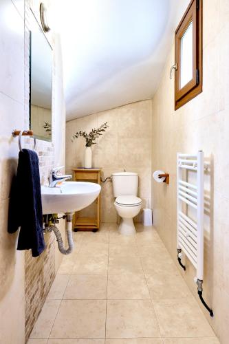 a bathroom with a sink and a toilet at Zeusplace Lemon Villa in Korinos