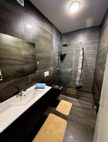 a bathroom with a sink and a shower at Villa Luxury Forest in Peje