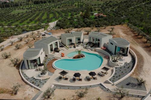 an aerial view of a pool at a resort at Kyklio Pavilions in Nafplio