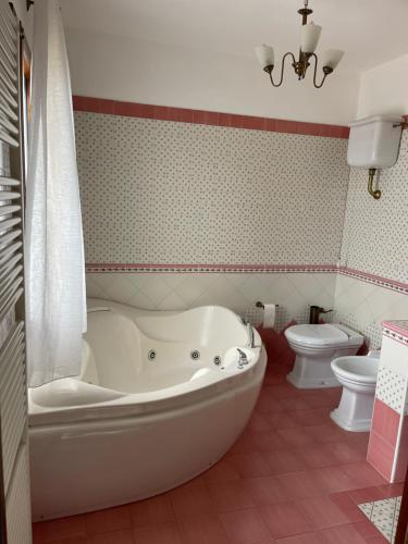 a bathroom with a white tub and a toilet at Villa Orchidea in Praia a Mare