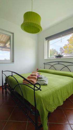 a green bed in a room with a window at Recidence Villa Olivia in Itri