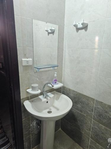 a bathroom with a sink and a mirror at Badry Sahara Camp in Bawati