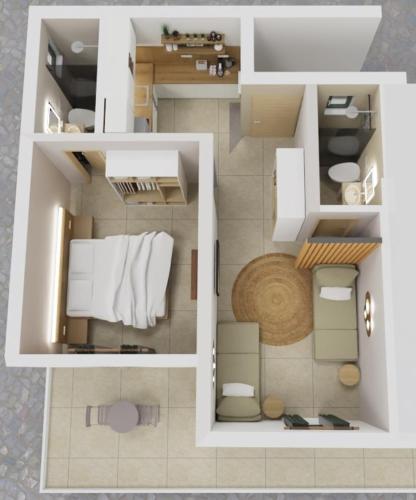 eine Darstellung des Grundrisses eines Hauses in der Unterkunft Ageri Studios in Stafylos