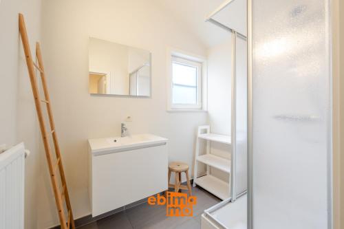 a bathroom with a sink and a mirror at Zee en Polder 134 in Middelkerke