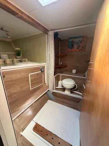 a small bathroom with a toilet and a sink at Boat & Breakfast Alicudi in Alghero