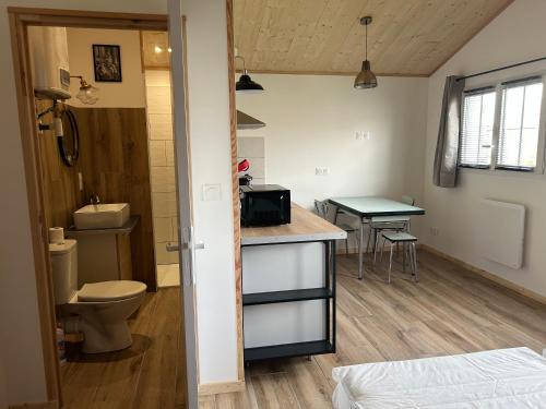 a bathroom with a sink and a toilet in a room at Sam Va in Dolus-d'Oléron