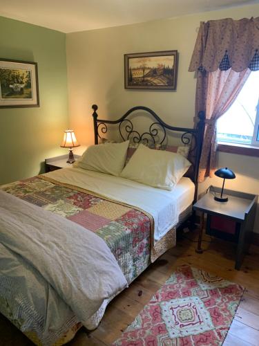 a bedroom with a large bed and a window at Spry Church Cozy Cottage in Lion's Head