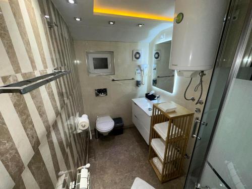 a small bathroom with a toilet and a sink at Motel Era i Sin in Ba°evac