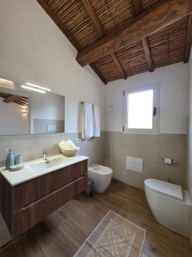 a bathroom with a sink and a tub and a toilet at Stazzu Barecca B&B in Cugnana Verde