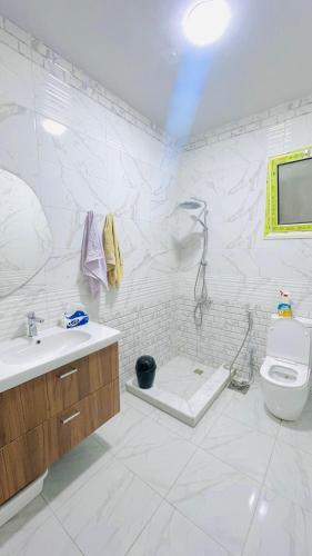 a white bathroom with a sink and a toilet at فيلا الكينج مريوط in King Mariout