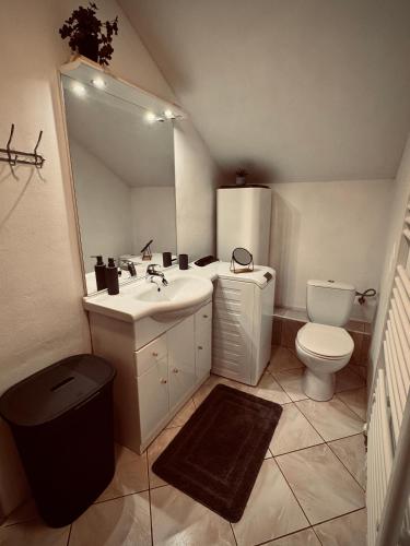 a bathroom with a sink and a toilet at Jarmočná Apartmán in Stará Ľubovňa