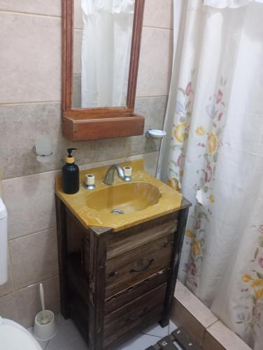 a bathroom with a sink and a mirror at ¡Quien Diria! in San Clemente del Tuyú