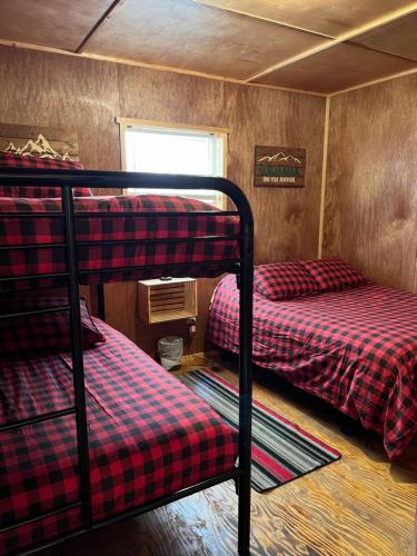 a room with two bunk beds and a window at Last Spike Lodging in Malakwa