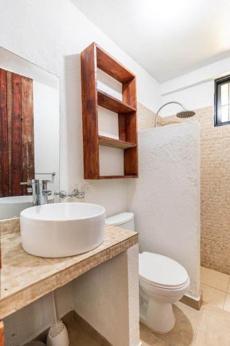 a bathroom with a sink and a toilet at Brisal Mountain Retreat in Jarabacoa