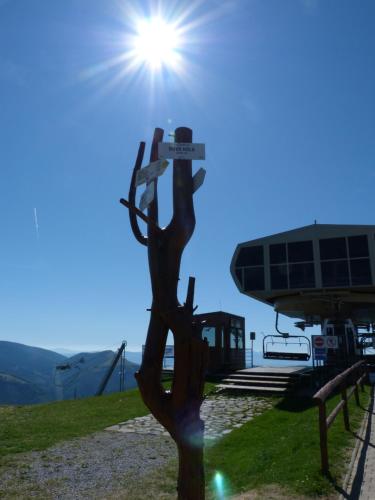 a statue of a tree with the sun behind it at Apartmány Bea Donovaly in Donovaly