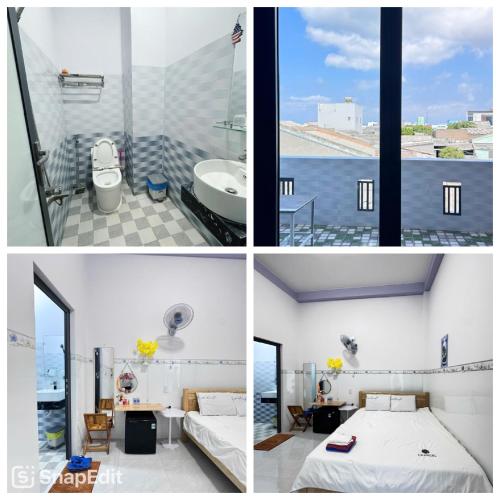 a room with a bath tub and a bathroom with a sink at Homestay Hoàng Phúc in Cu Lao Thu