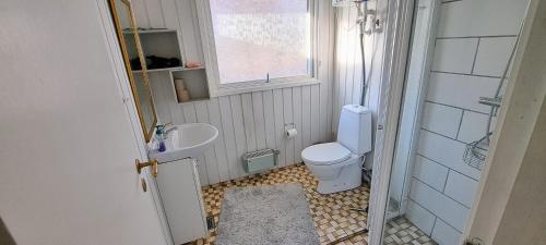 a small bathroom with a toilet and a sink at Holiday Home in Thyholm