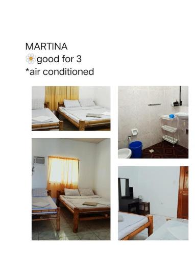 a collage of three pictures of a room with beds at Jeanette Beach Resort in Guinticgan