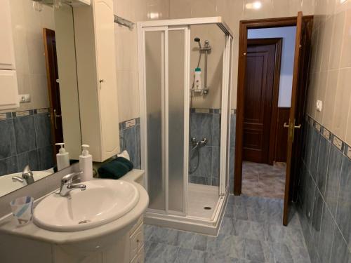 a bathroom with a shower and a sink and a toilet at A Marosa playa in Burela de Cabo