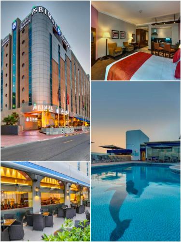 a collage of pictures of a hotel and a swimming pool at J5 RIMAL Hotel Apartments in Dubai