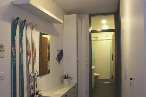 バードガシュタインにあるFerienwohnung Sonnblickのトイレの隣にスキー用具が備わるバスルーム