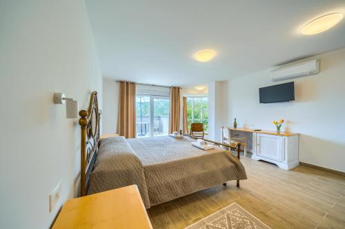 a bedroom with a bed and a desk and a television at Villa Mirena in Kožino