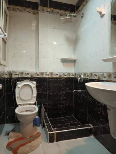 a bathroom with a toilet and a sink at بورتو السخنه الاهرامات in Banī Ghālib