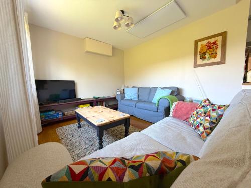 a living room with a couch and a tv at The Old Tearooms in Rural Northumberland in Edlingham