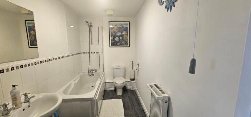 a bathroom with a sink and a toilet and a tub at Principality, WMC, Utilita Arena in Cardiff