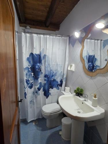 a bathroom with a toilet and a sink at Olympia Cozy House in Palaios Panteleimonas