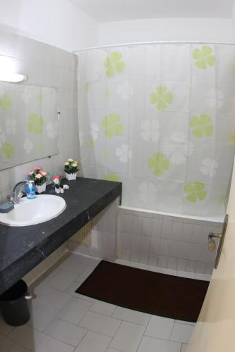 a bathroom with a sink and a shower at Cozy Central Nahda in Rabat