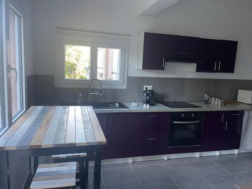 a kitchen with a counter and a table in it at U limone 2 in Grosseto-Prugna