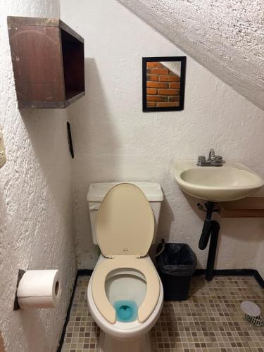 a bathroom with a toilet and a sink at Tantra 1 - 24hrs in Cholula