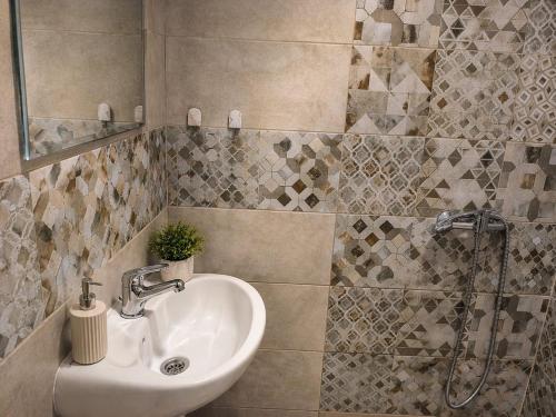 a bathroom with a sink and a shower at Nina Apartments in Negotin