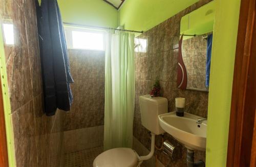 a small bathroom with a toilet and a sink at Merlin Guest House in Rodrigues Island