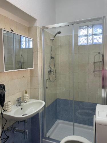 a bathroom with a shower and a sink and a shower at Faraboni Apartments in Novara