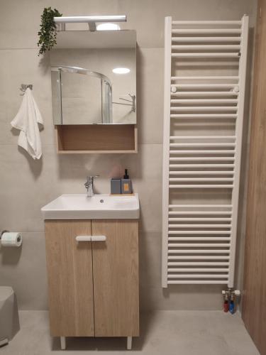 a bathroom with a sink and a mirror at KIS Home in Loúros