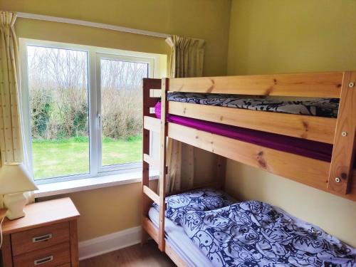 a bunk bed in a room with a window at Woodmount Cottage in Ennistymon
