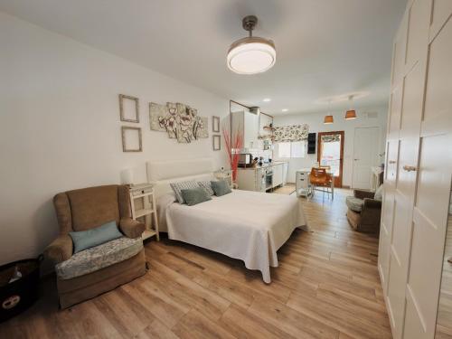 a bedroom with a bed and a chair at SAN ISIDRO in Migueláñez
