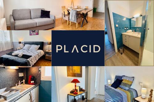 a collage of photos of a small apartment at Le Carré Chic in Limoges
