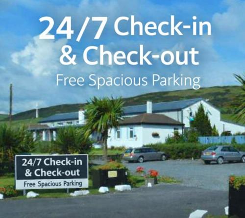 a sign that says check in and check out fire spontaneous parking at Rhins of Galloway in Cairnryan