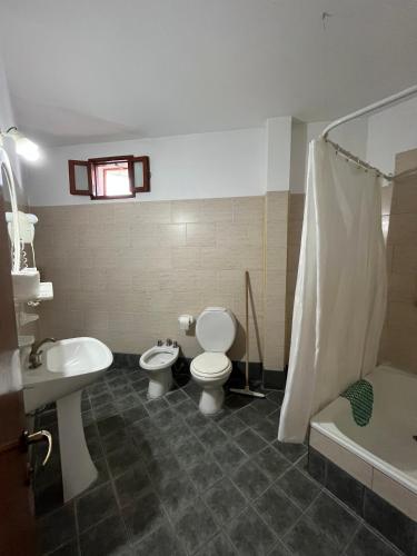 ein Badezimmer mit Toilette, Waschbecken und Dusche in der Unterkunft HS House in La Rioja