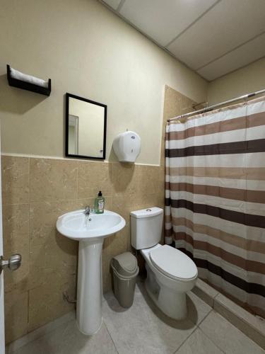a bathroom with a toilet and a sink at Ducky 1 in San Miguel