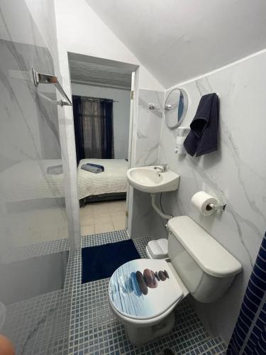 a small bathroom with a toilet and a sink at Suite De Descanso En Urbanización Residencial FRENTE AL AEROPUERTO in Maiquetia